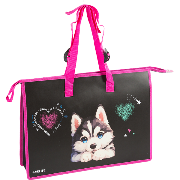 Папка для чертежей и рисунков "deVENTE. Cute Husky" A3 (467x338x100 мм) 500 мкм, с расширением 10 см, с внутренним карманом на молнии для кистей, с регулируемыми ручками, с рисунком, индивидуальная упаковка