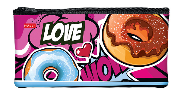 Пенал Hatber 205х110мм на молнии мягкий -Ммм...бургер!-  в индив.упак.