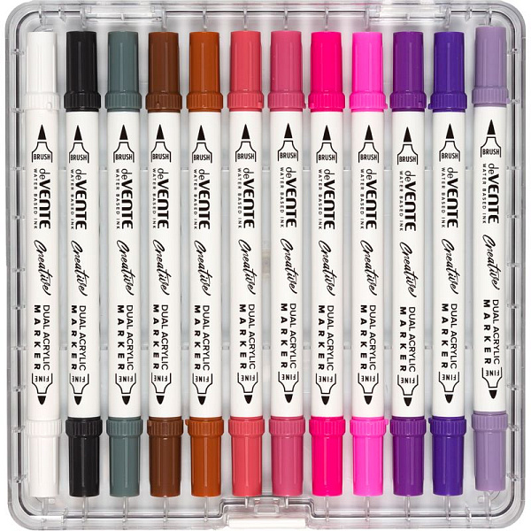 Набор маркеров акриловых "deVENTE. HOBBY CREATIVE. Classic&Pastel" 48 цв. двусторонние (кистевидный 1-5 мм/пулевидный 2-4 мм), круглый корпус, в пластиковой коробке