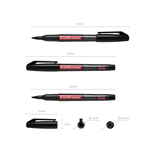 Набор маркеров перм. 3 шт. ErichKrause®  P-70, черный, синий, красный  в футляре