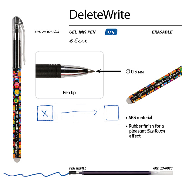 РУЧКА "DeleteWrite Happy. Сказочные совы" СО СТИРАЕМЫМИ ЧЕРНИЛАМИ  0.5 ММ, СИНЯЯ (10013160/250219/0024278,КИТАЙ)