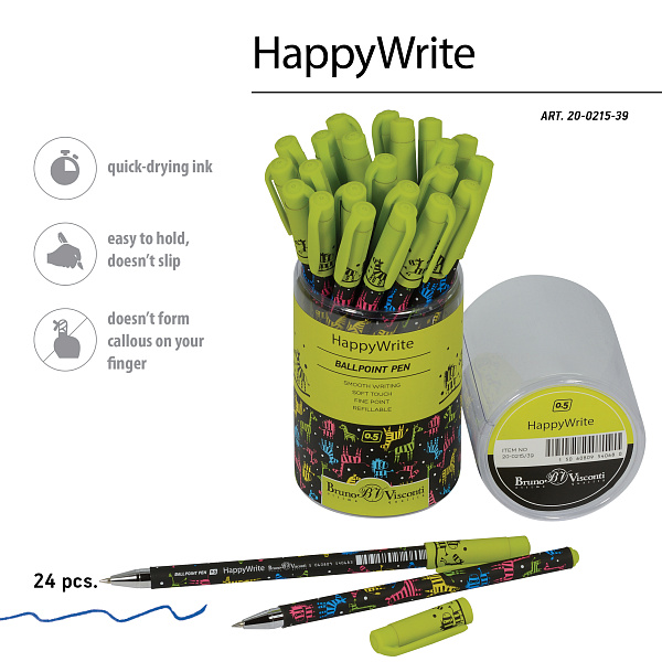 Ручка шариковая 0,5 мм "HappyWrite. Разноцветные зебры" СИНЯЯ