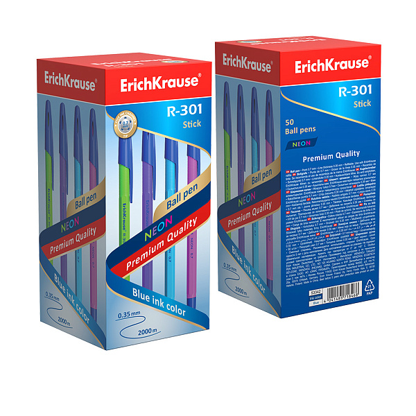Ручка шариковая автоматическая  ErichKrause® R-301 Neon Matic 0.7, цвет чернил синий (в коробке по 50 штук)