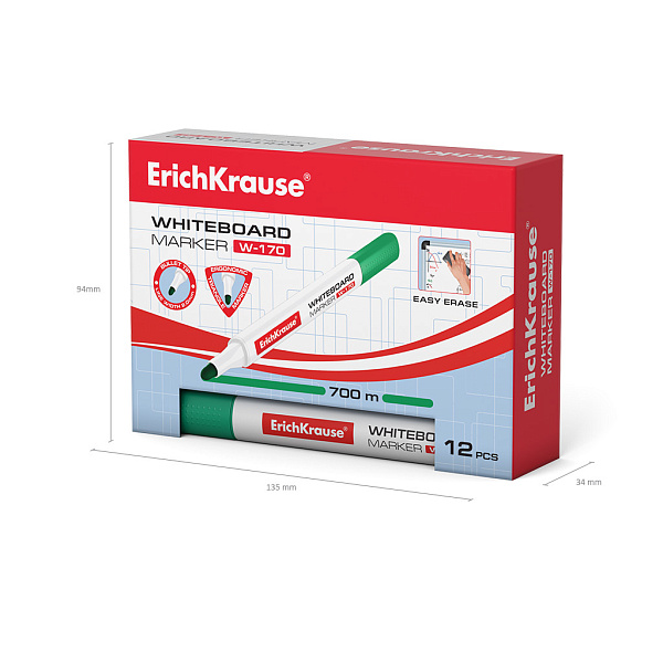 Маркер для доски ErichKrause W-170, цвет чернил зеленый (в коробке )