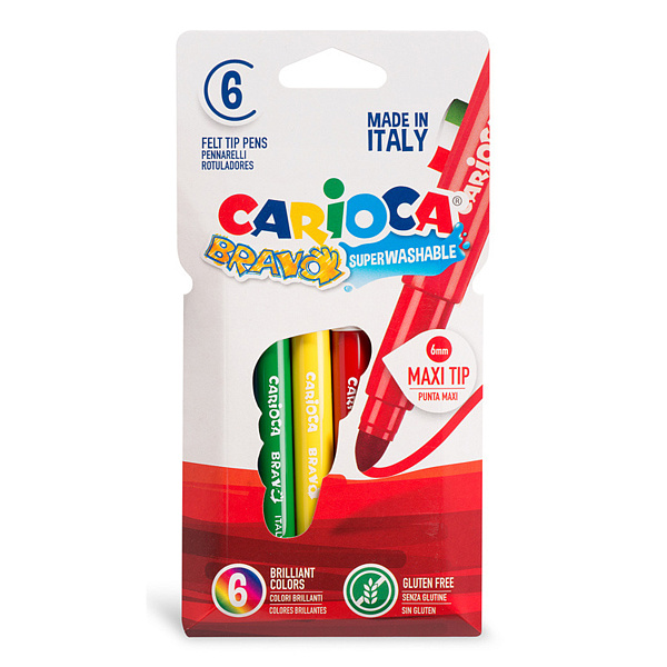 Фломастеры 6 цв. Carioca  Bravo утолщенные