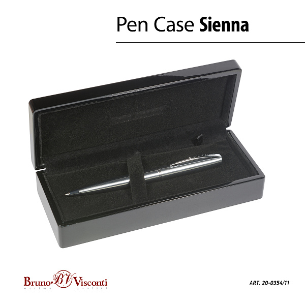 Ручка "SIENNA" шарик. в футляре ДЕРЕВЯННОМ лак. 1.0 ММ, СИНЯЯ (корпус сталь, футляр черный)