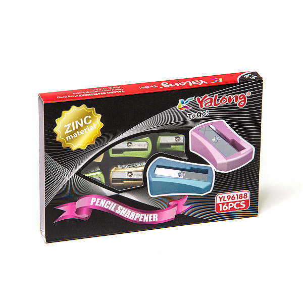 Точилка 1 отв. металлическая Yalong, эргономичной формы, ассорти, картонная упаковка