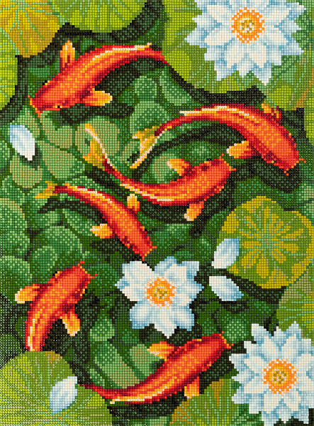 Алмазная мозаика 40*30 "ФРЕЯ" на подрамнике "Карпы Кои"