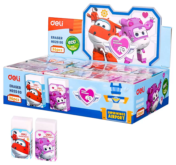 Ластик Deli  Super Wings 45x25x12мм белый картонный дисплей