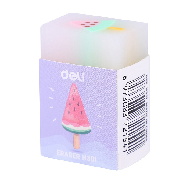Ластик Deli прямоугольный 38х25х17мм ассорти индивидуальная картонная упаковка