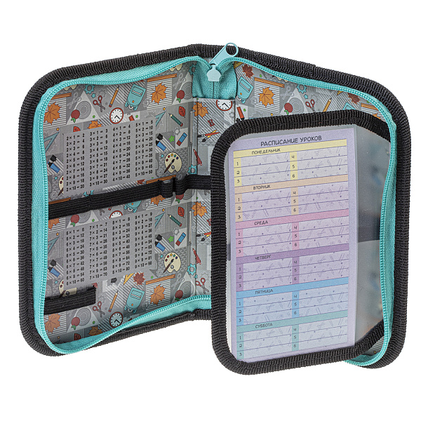 Пенал 1секц.+ств. д/. 190*130 Hatber "Звук вокруг" на молнии металлизиров. картон, выб лак с табл.умножения 