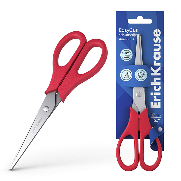 Ножницы 170 мм ErichKrause EasyCut, ассорти  (в блистере по 1 шт)