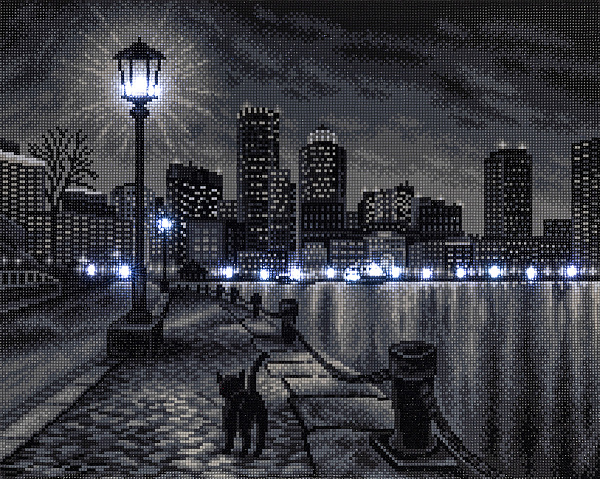 Алмазная мозаика 50*40 "ФРЕЯ" на подрамнике "Прогулка по набережной" (со светодиодами)