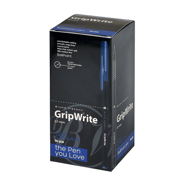 Ручка шариковая 0,7 мм "GripWrite Black" СИНЯЯ