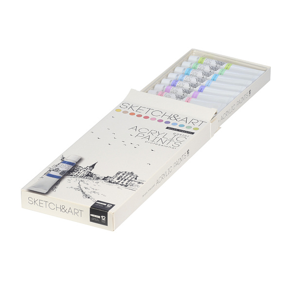 Акрил 12 цв. 12 мл ПАСТЕЛЬНЫЕ, В КОРОБКЕ-ПЕНАЛЕ