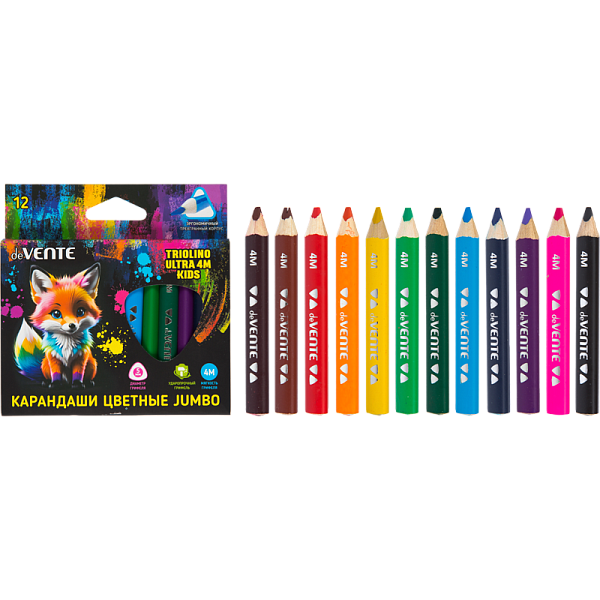 Карандаши 12 цв. "deVENTE.Triolino Ultra 4М.KIDS" 4М, утолщ. кор. 10 мм, d гр 5 мм, длина корп. 89мм