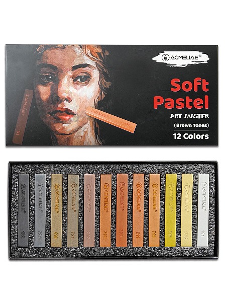 Сухая пастель 12 цветов ACMELIAE, коричневые тона