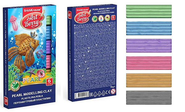 Пластилин 6 цв. ArtBerry® с Алоэ Вера Pearl 90г со стеком, 