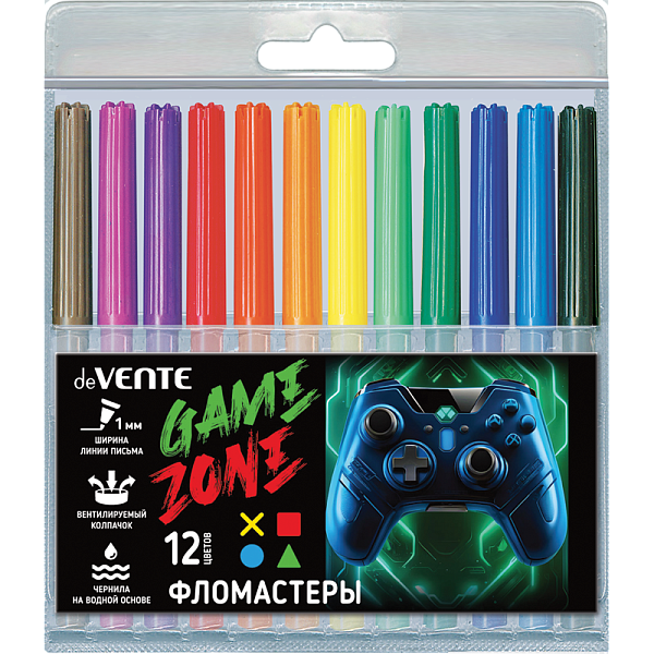 Фломастеры 12 цв. "deVENTE. Gamer" с вентилируемым колпачком, в пластиковом блистере