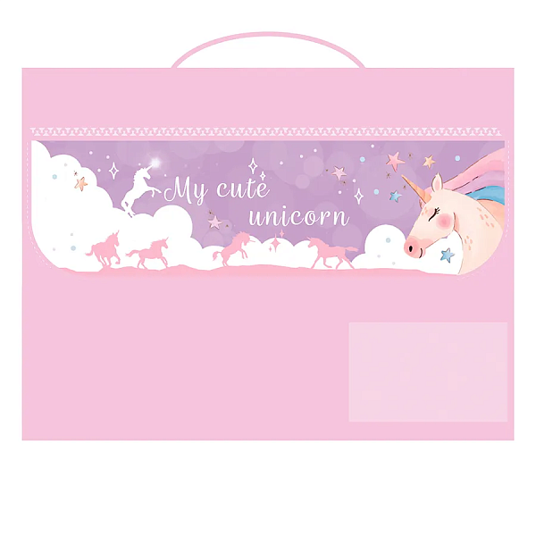 Папка для труда А4 на липучке, папка-пенал раскл. "МИЛЫЙ ЕДИНОРОГ" ткань, картон