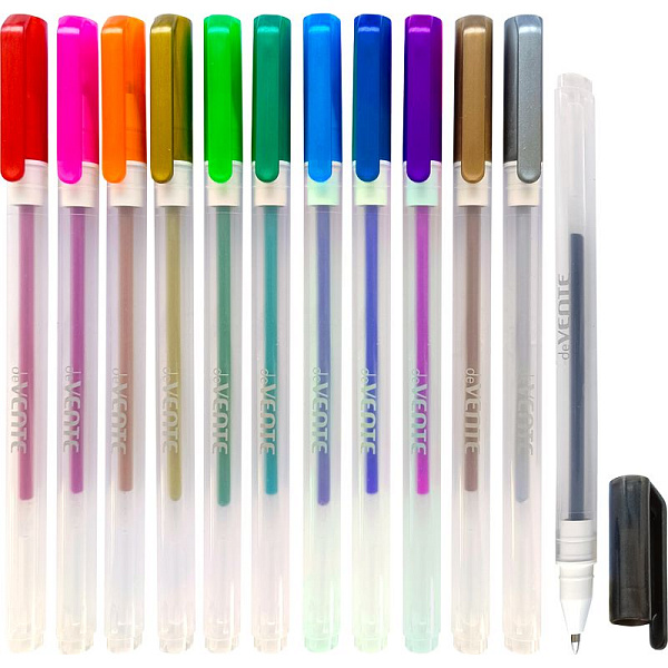 Набор ручек гелевых 12 цветов металлик, d=0,8 мм, "Hit Metallic", прозрачно-матовый корпус, сменный стержень, в пластиковом блистере