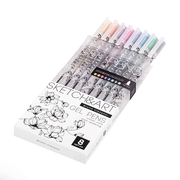 Набор ручек гелевых  8 шт. "Sketch&Art "Uni Write.METALLIC",  0.8 мм, 8  цветов 