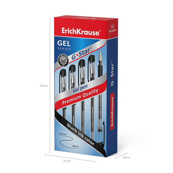Ручка гелевая ErichKrause G-Star® Stick&Grip Classic 0.5, цвет чернил черный (в коробке)