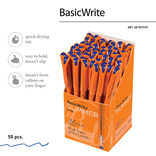 Ручка шариковая 0,5 мм Bruno Visconti "BasicWrite.Summer" СИНЯЯ