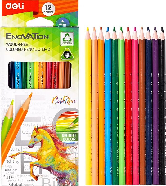 Карандаши 12 цв. Deli Enovation трехгран. пластик коробка/европод. 