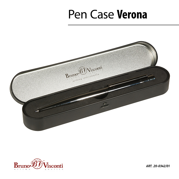 Ручка "VERONA" в метал. футляре 1.0 ММ, СИНЯЯ (корпус черный вороненая сталь, футляр черный)