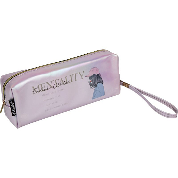 Пенал-косметичка "deVENTE. Mentality" 21,5x8x5 см, прямоуг.для 75 пр. на молнии, сияющая черная искусс.кожа, с ручкой-петлей на карабине