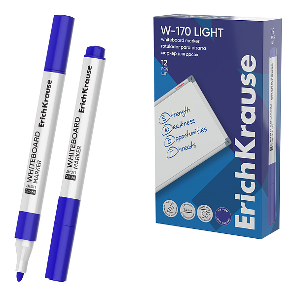 Маркер для доски ErichKrause W-170 light, цвет чернил синий (в коробке )