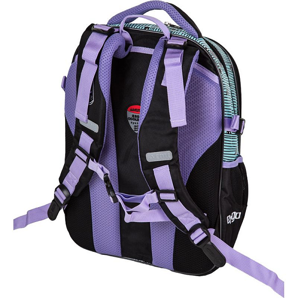 Рюкзак "deVENTE. Ergo. Super Cats" школьный 39x28x20 см (18 л) 850 г, текстильный, 2 отделения на молнии, одно с уплотненным отделением для ноутбука до 15 дюймов и книг и карманом для учебников, второе с органайзером и карабином для ключей, передний 