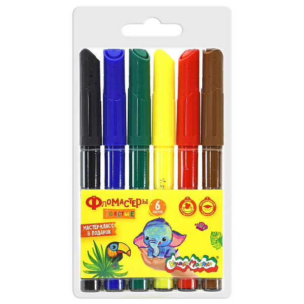 Фломастеры 6 цв утолщенные "Каляка-Маляка" "Классические" кругл. корп. легкосмываемые блист. упак.