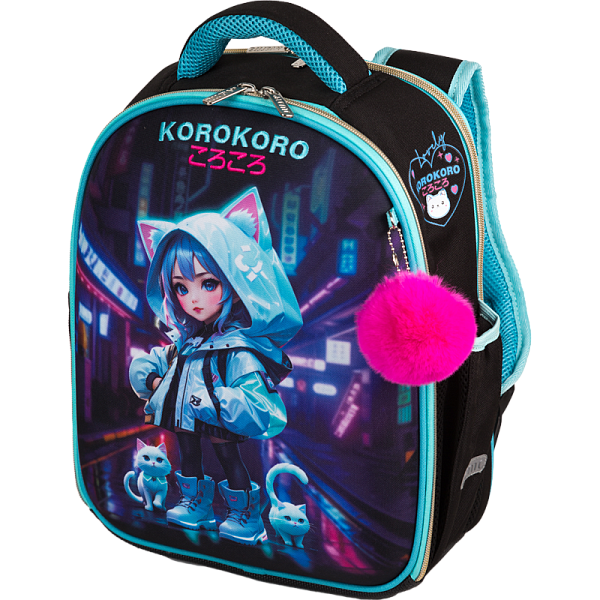 Рюкзак школьный "deVENTE. Junior. Korokoro" жесткий 35x27x13 см (14 л) вес 800 г, 1 отд. на молнии с разделителями для учебников, с органайзером, 1 отделение для формата A4, 2 боковых кармана сеточкой на резинке, эргономичная формоустойчивая спинка с