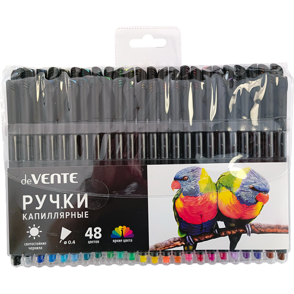 Набор ручек капиллярных "deVENTE. Drops" 48 цв. 0,4 мм, с круглым черным корпусом, в пластиковом блистере