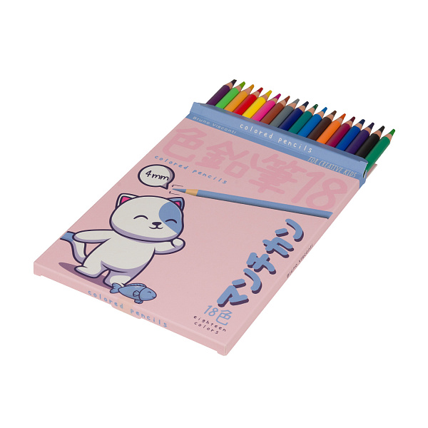 Карандаши 18 цв. "KAWAII ANIMALS" 4,0 ММ, пластиковые 4 ВИДА