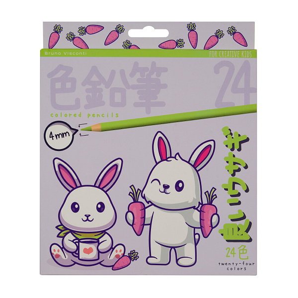Карандаши 24 цв. "KAWAII ANIMALS" 4,0 ММ, пластиковые 4 ВИДА