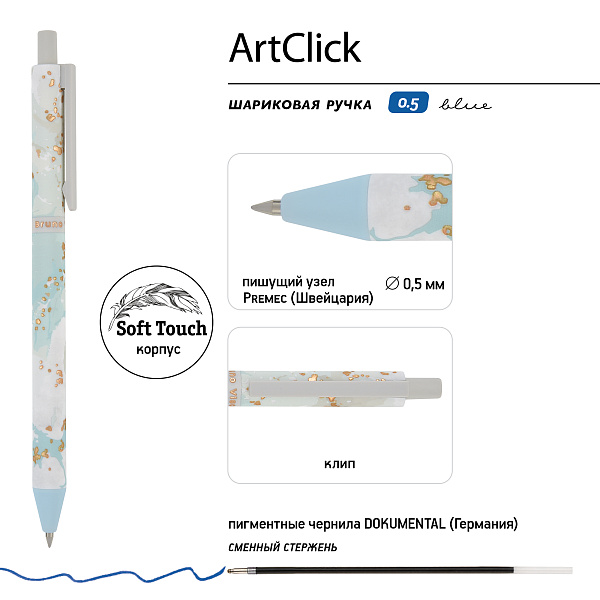 Ручка шариковая автомат. 0,5 мм "Primavera" СИНЯЯ, 3 ВИДА