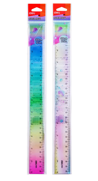 Линейка 30 см Deli  пластик ассорти