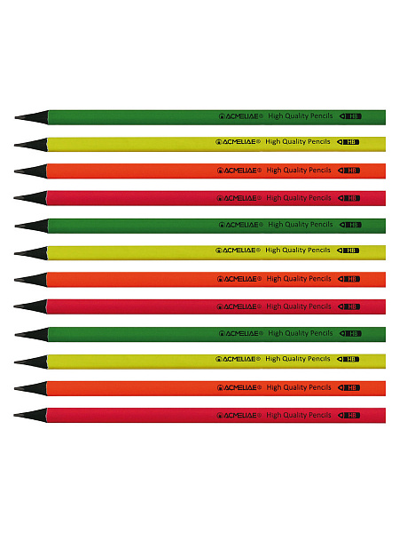 Карандаш ч/г HB ACMELIAE трехгранный, черное дерево, корпус неоновый, 4 цвета корпуса,