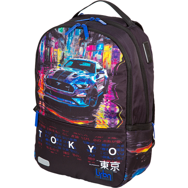 Рюкзак "deVENTE. Label. Tokyo Drift" подростковый 39x30x17 см (19 л) вес 750 г, эргономичная вентилируемая спинка и широкие вентилируемые S-образные регулируемые лямки, 2 отделения на молнии, уплотненные отделения для ноутбука до 15дюймов и книг, 1 п