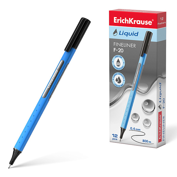 Ручка капиллярная ErichKrause® Liquid F-20, черный 