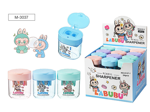 Точилка пластиковая ЗУБАСТИК, 2 отверстия для заточки, 4 дизайна, с контейнером для стружки,  картонный дисплей