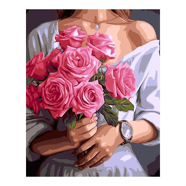 Картина по номерам холст на подрамнике 40*50см "Девушка с розами"