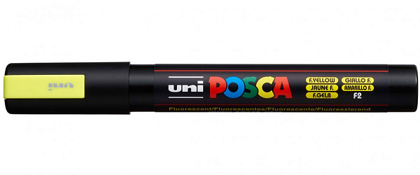 Маркер акрил. POSCA PC-5M флуоресцентно-жёлтый, 1.8 - 2.5 мм, пулевидныйнаконечник (номер цвета F2)