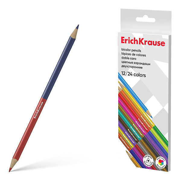 Карандаши 24 цв. ErichKrause Bicolor деревянные, трехгранные двусторонние (в коробке с евро
