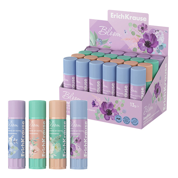 Клей-карандаш  13 г ErichKrause EasyStick Pastel Bloom, ассорти (в коробке-дисплее)