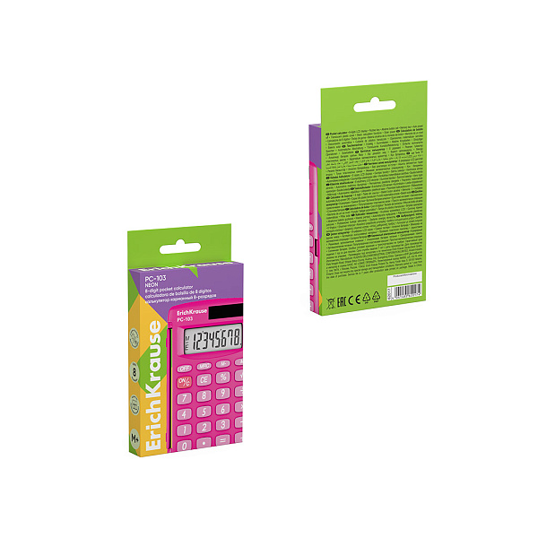 Калькулятор карманный 8-разр. ErichKrause PC-103 Neon, розовый (в коробке по 1 шт.)