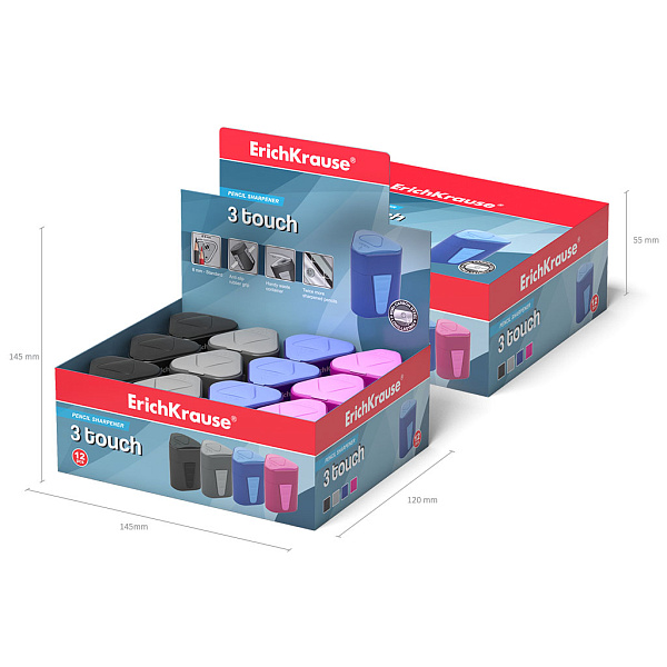Точилка 1 отв. ErichKrause "3-TOUCH" пластиковая 